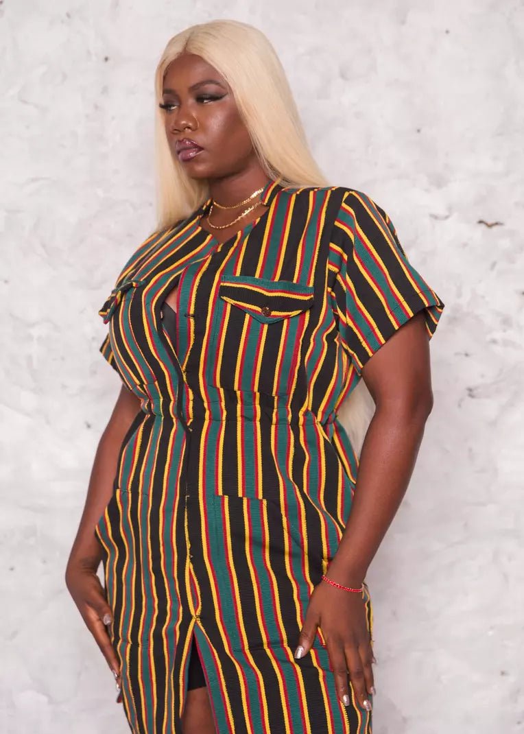 Bulsa Cinched-Waist Fugu Dress  Threaded Tribes