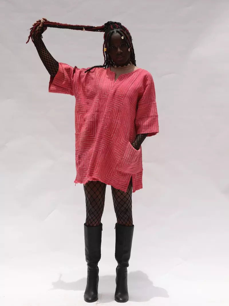 Pink Frequency Bogolan Cloak#african_fabric_ghana#