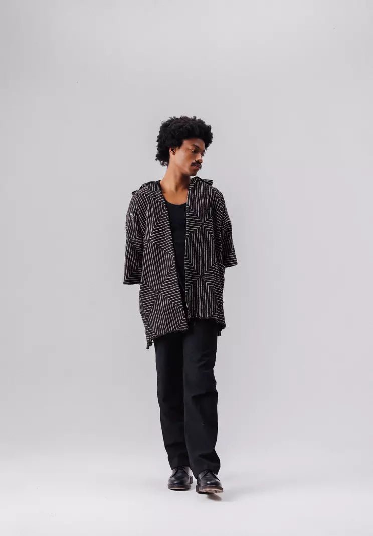 Short Hooded Frequency Bogolan Cloak#african_fabric_ghana#