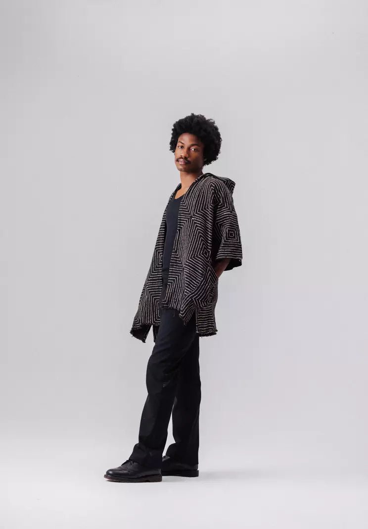 Short Hooded Frequency Bogolan Cloak#african_fabric_ghana#