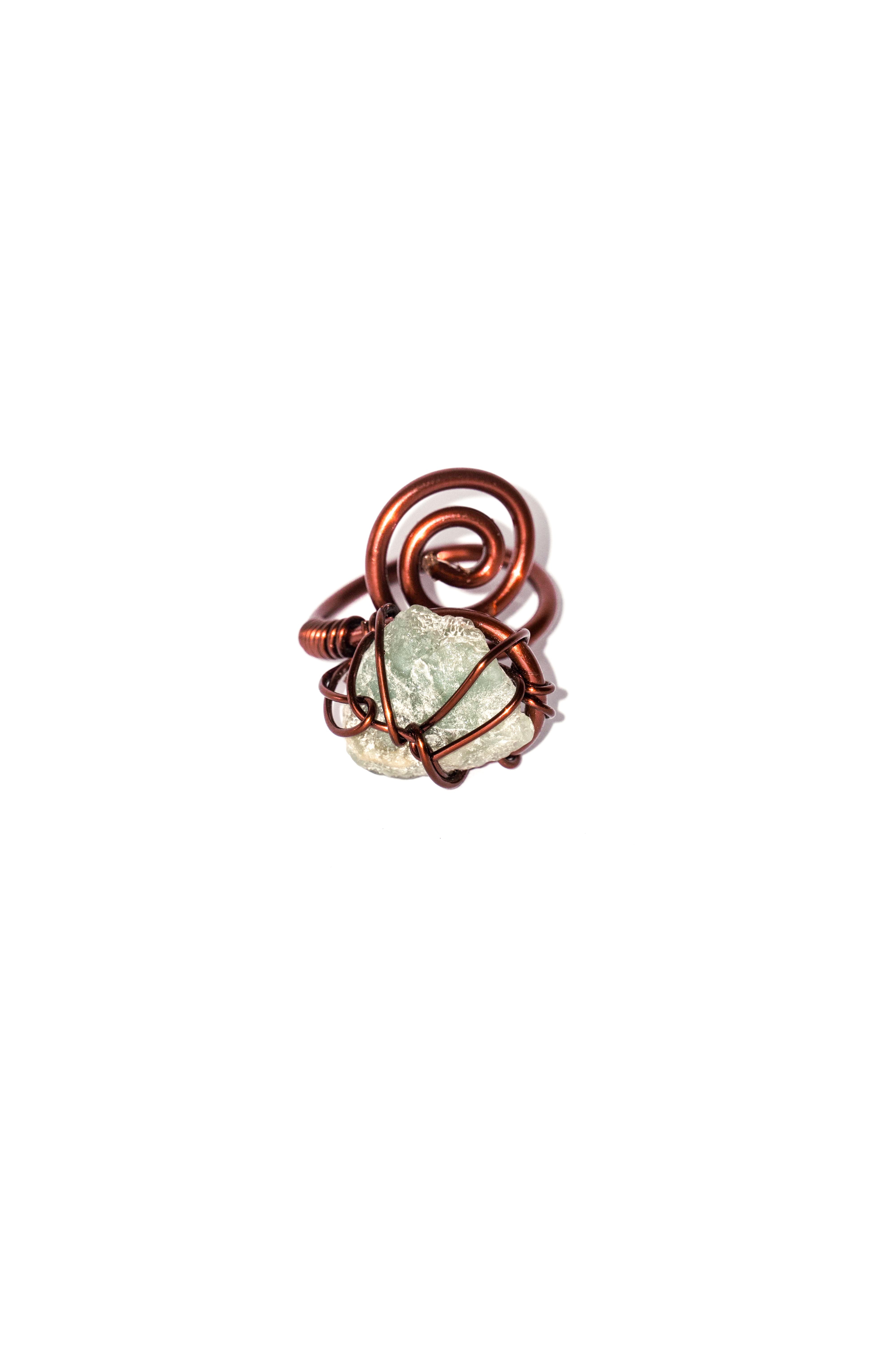 Copper Spiral Ring - Aquamarine