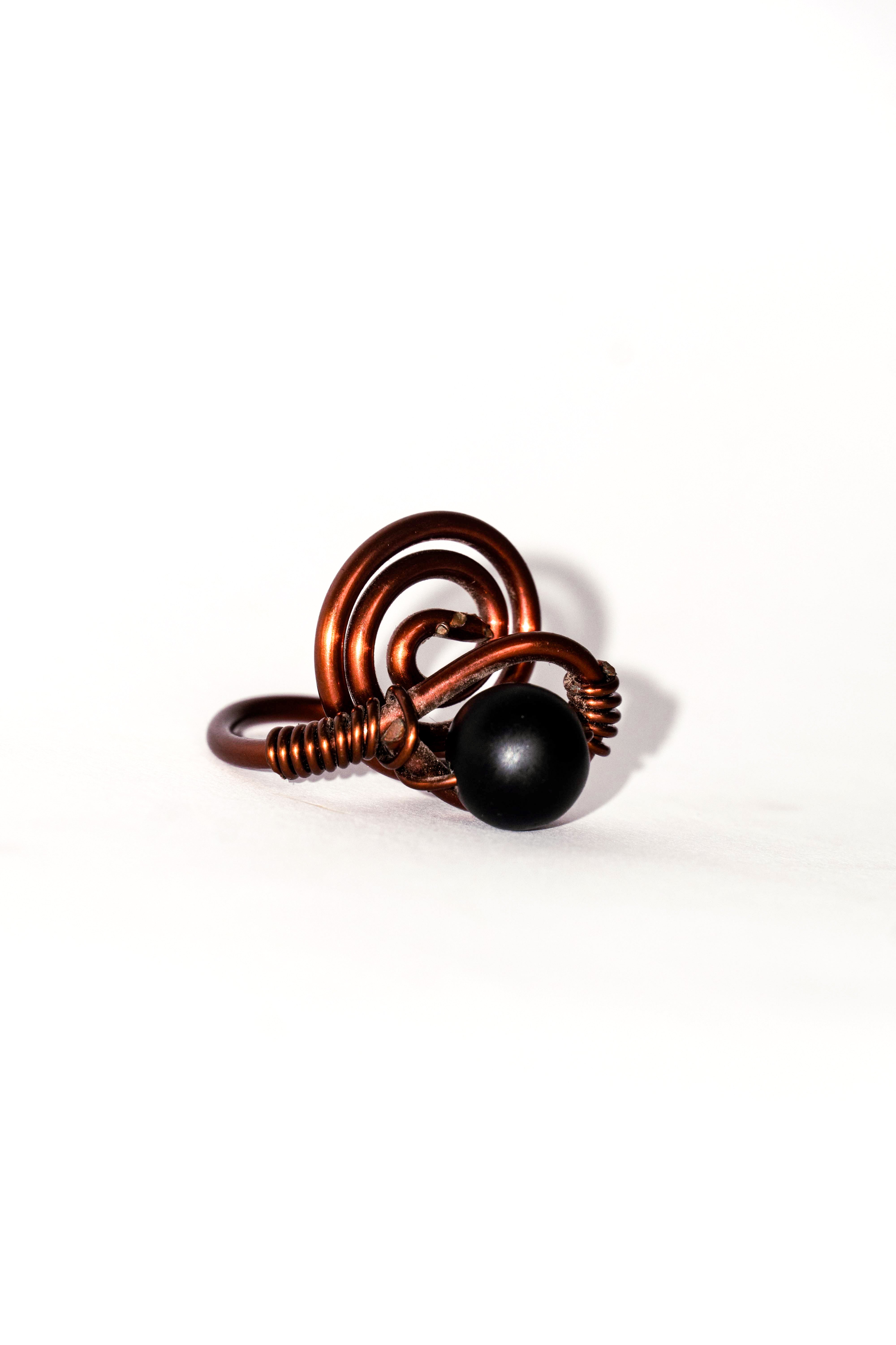 Copper Spiral Ring - Black Bead