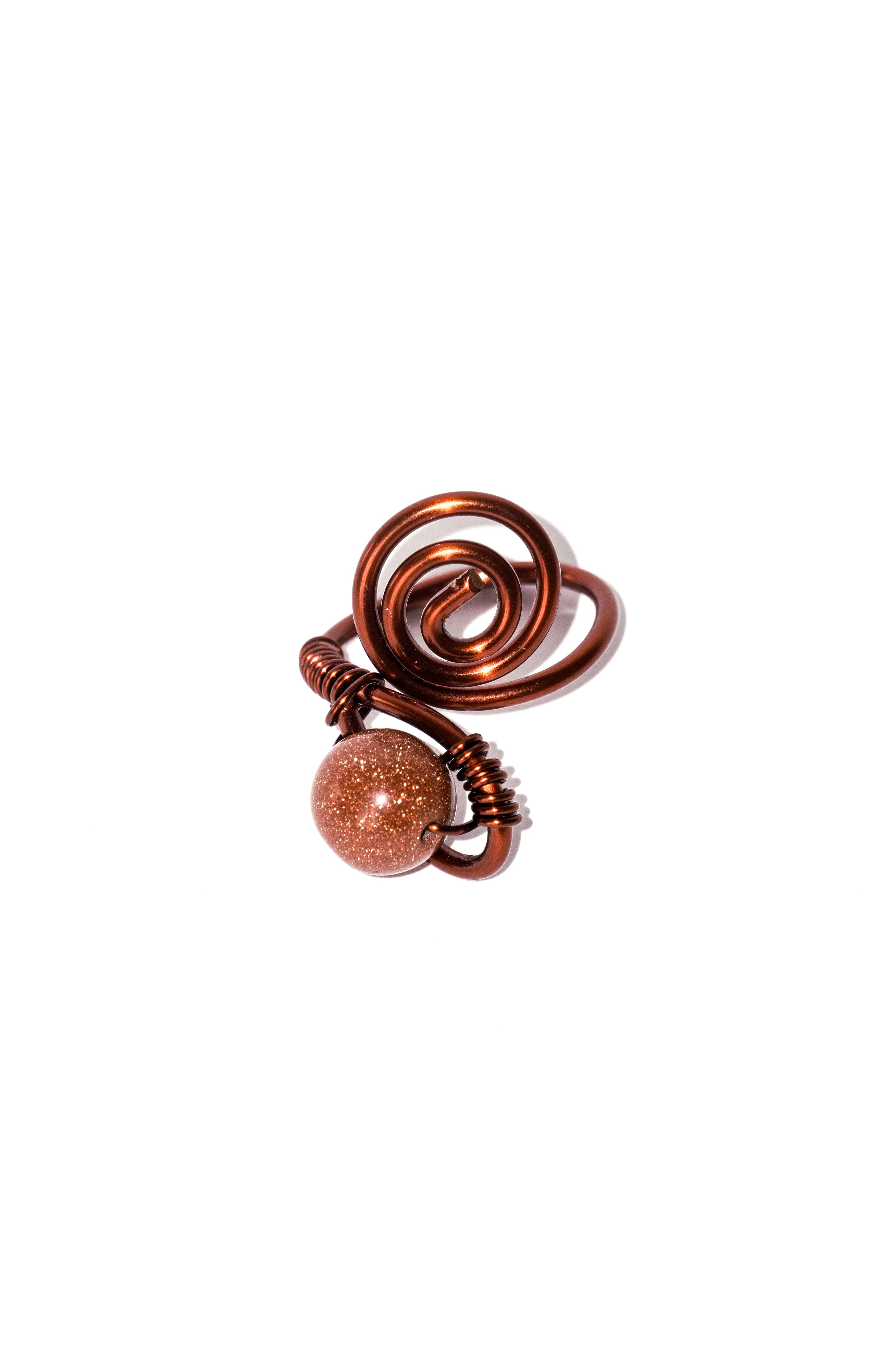 Copper Spiral Ring - Brown Glitter Bead