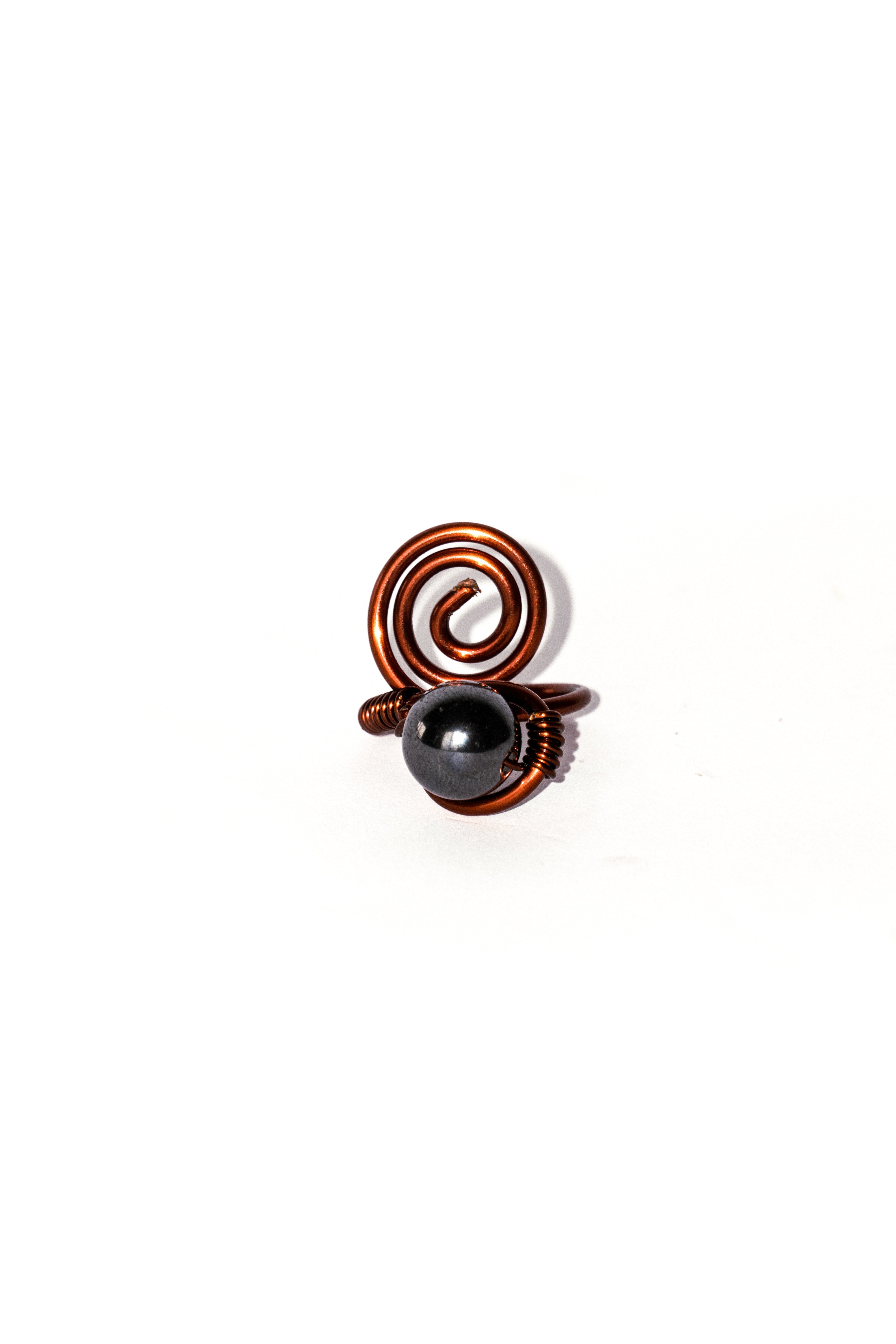 Copper Spiral Ring - Silver Bead