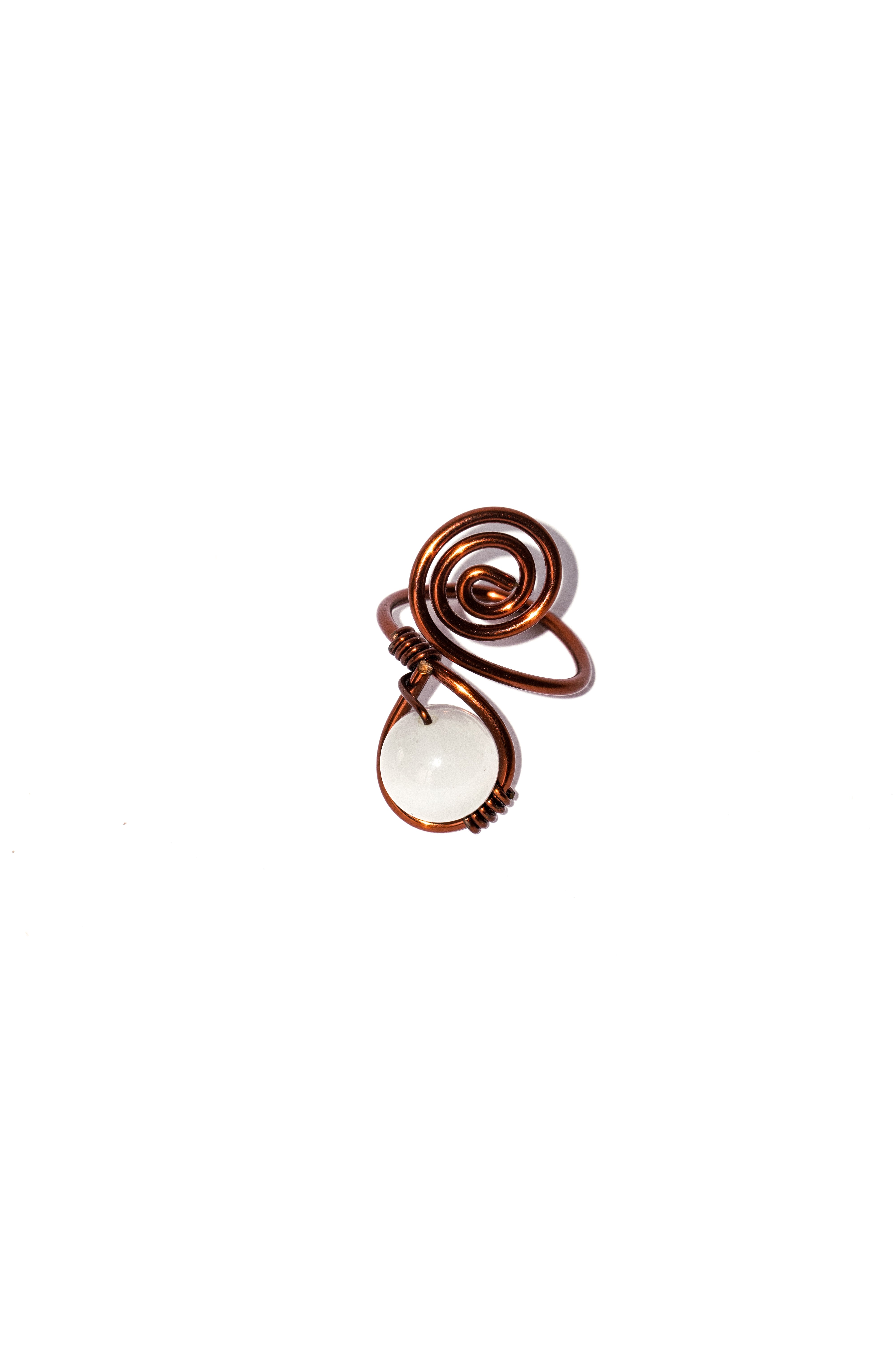 Copper Spiral Ring - White Bead
