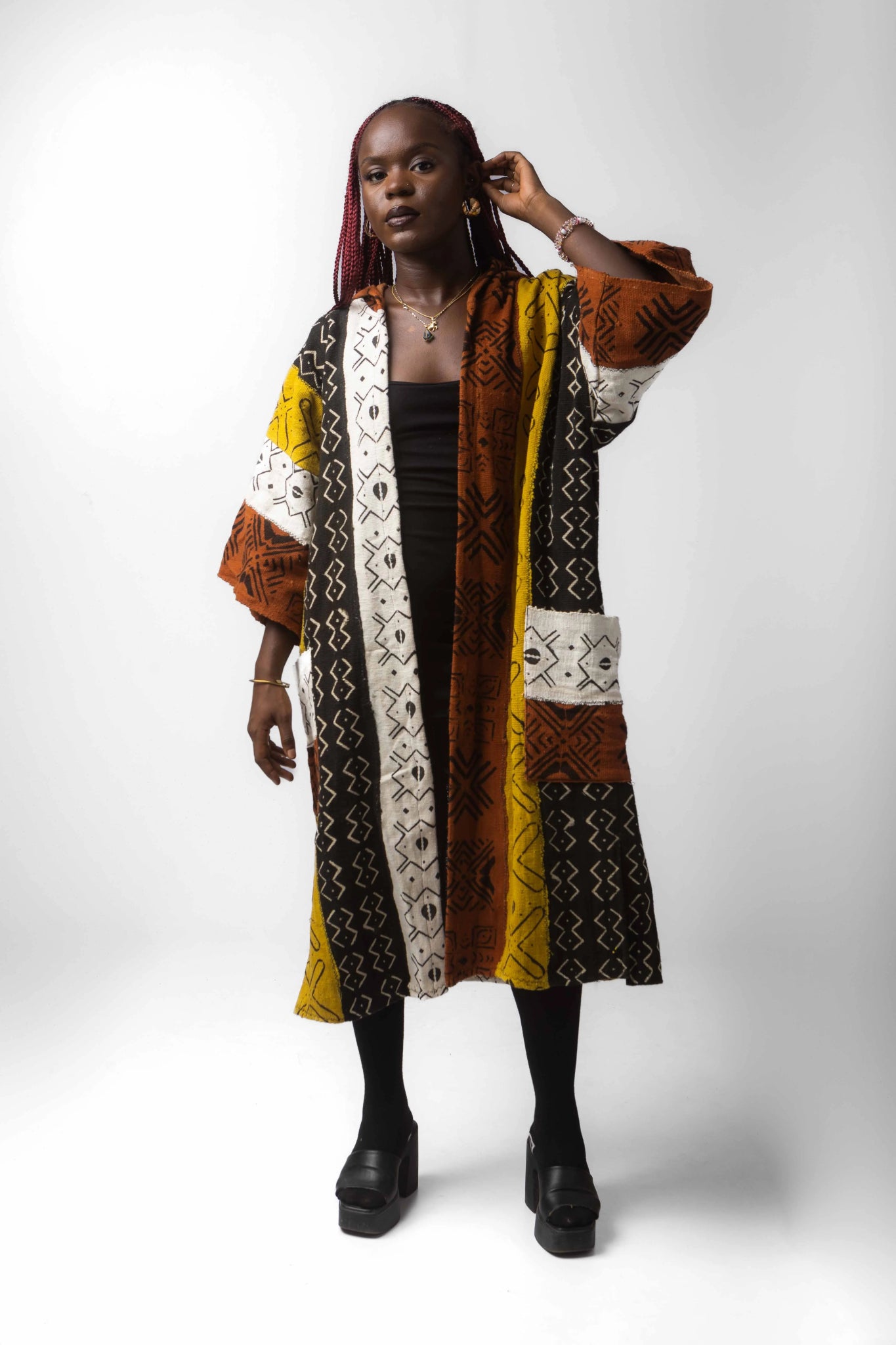 Aquamarie Hooded Bogolan Cloak (Pre - Order)#african_fabric_ghana#