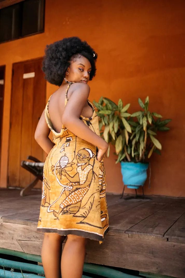 Backless Bogolan Dress - Village Life#african_fabric_ghana#