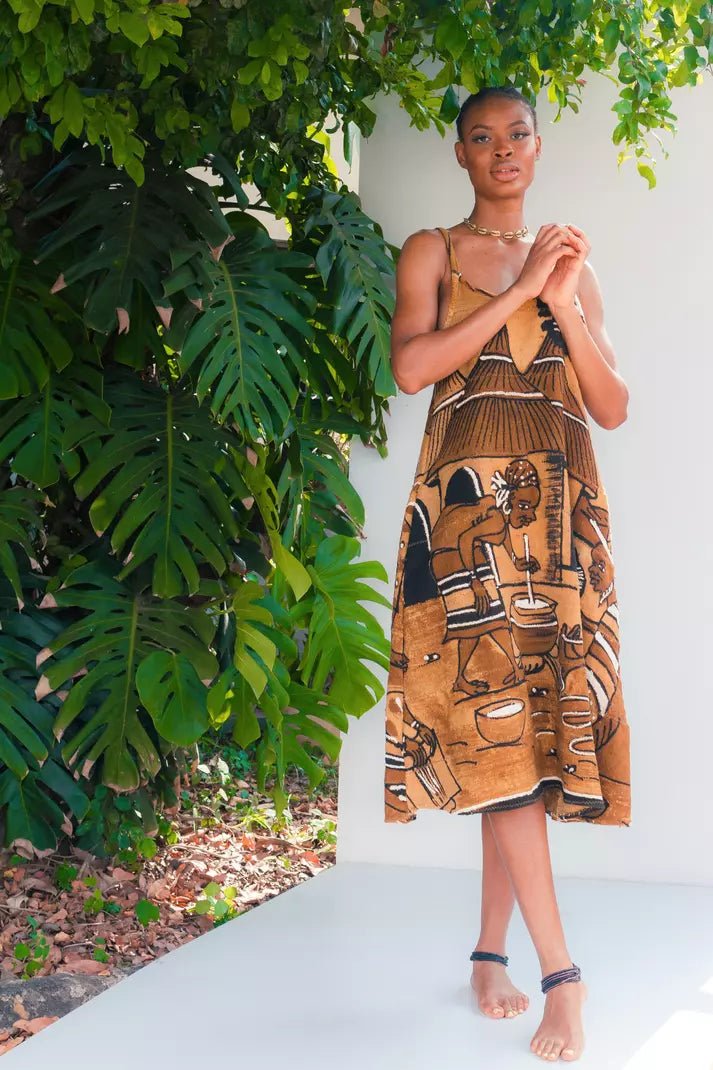 Backless Bogolan Dress - Village Life#african_fabric_ghana#