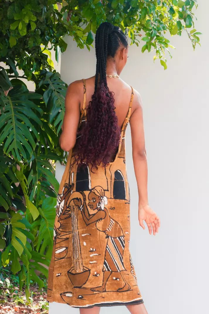 Backless Bogolan Dress - Village Life#african_fabric_ghana#