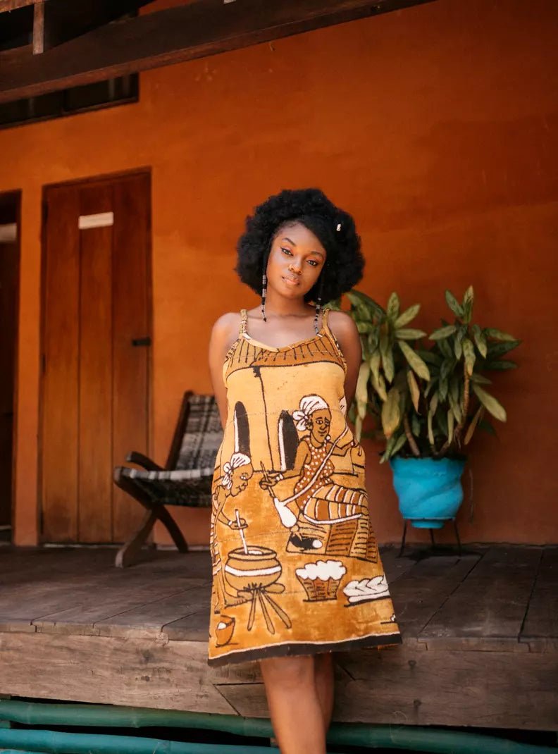 Backless Bogolan Dress - Village Life#african_fabric_ghana#
