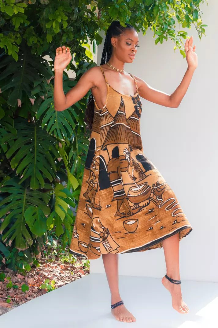 Backless Bogolan Dress - Village Life#african_fabric_ghana#
