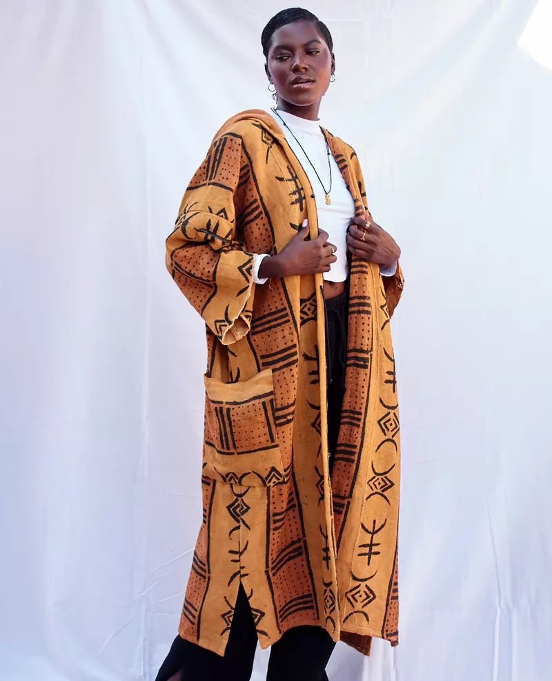 Caramel Hooded Bogolan Cloak#african_fabric_ghana#