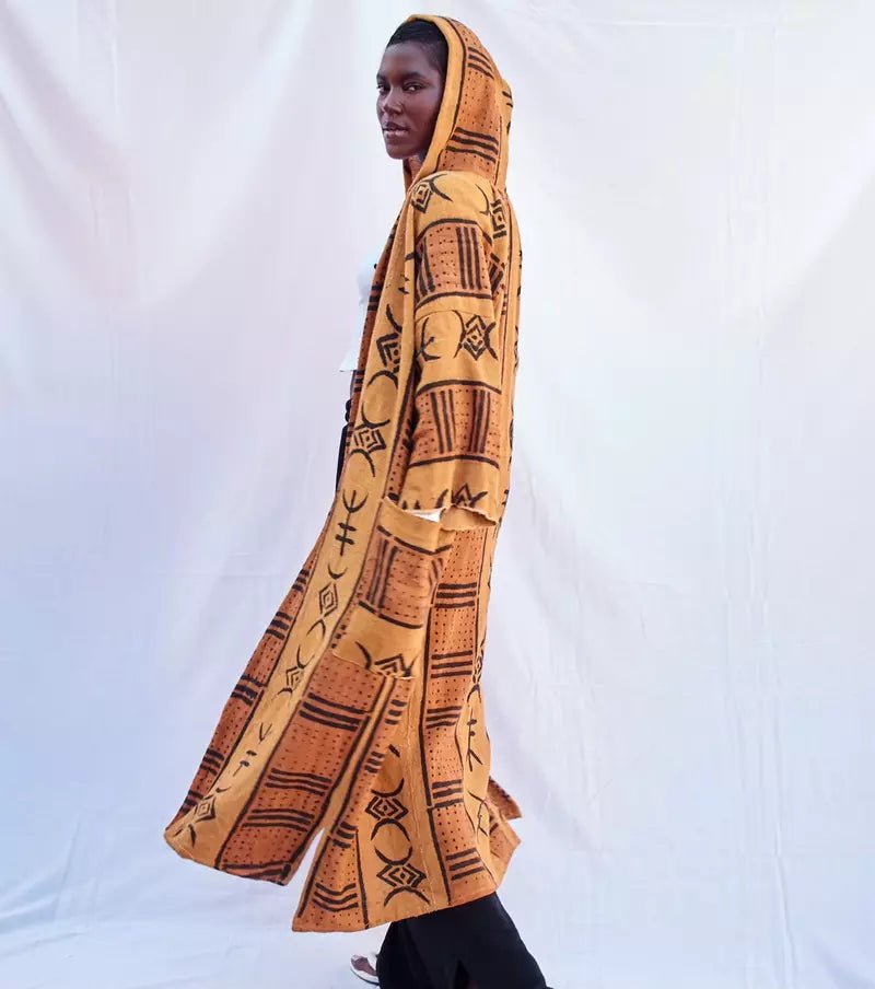 Caramel Hooded Bogolan Cloak#african_fabric_ghana#