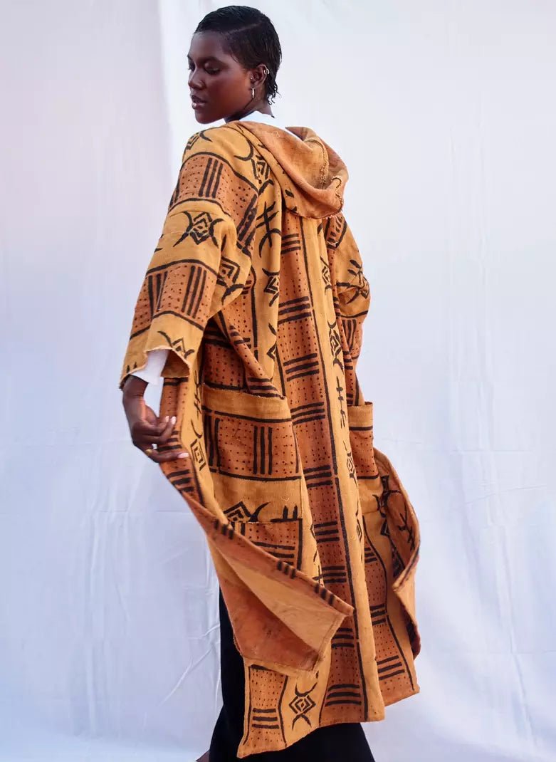 Caramel Hooded Bogolan Cloak#african_fabric_ghana#