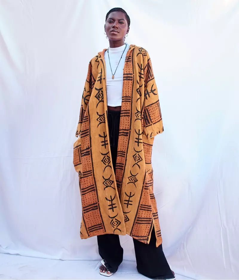 Caramel Hooded Bogolan Cloak#african_fabric_ghana#