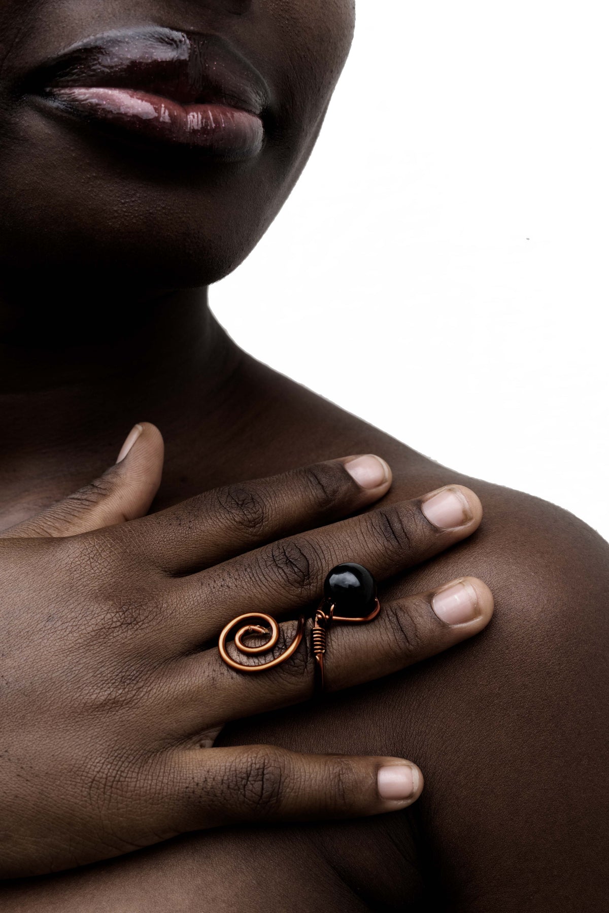 Copper Spiral Ring - Black Bead | Threaded Tribes
