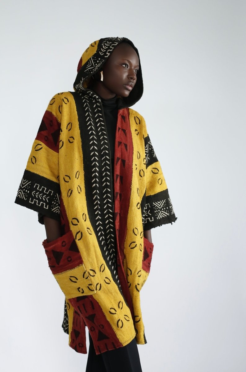 Cosmic Flutter Hooded Bogolan Cloak#african_fabric_ghana#