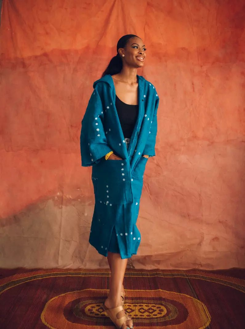 Deep Sea Hooded Bogolan Cloak (Pre - Order)#african_fabric_ghana#