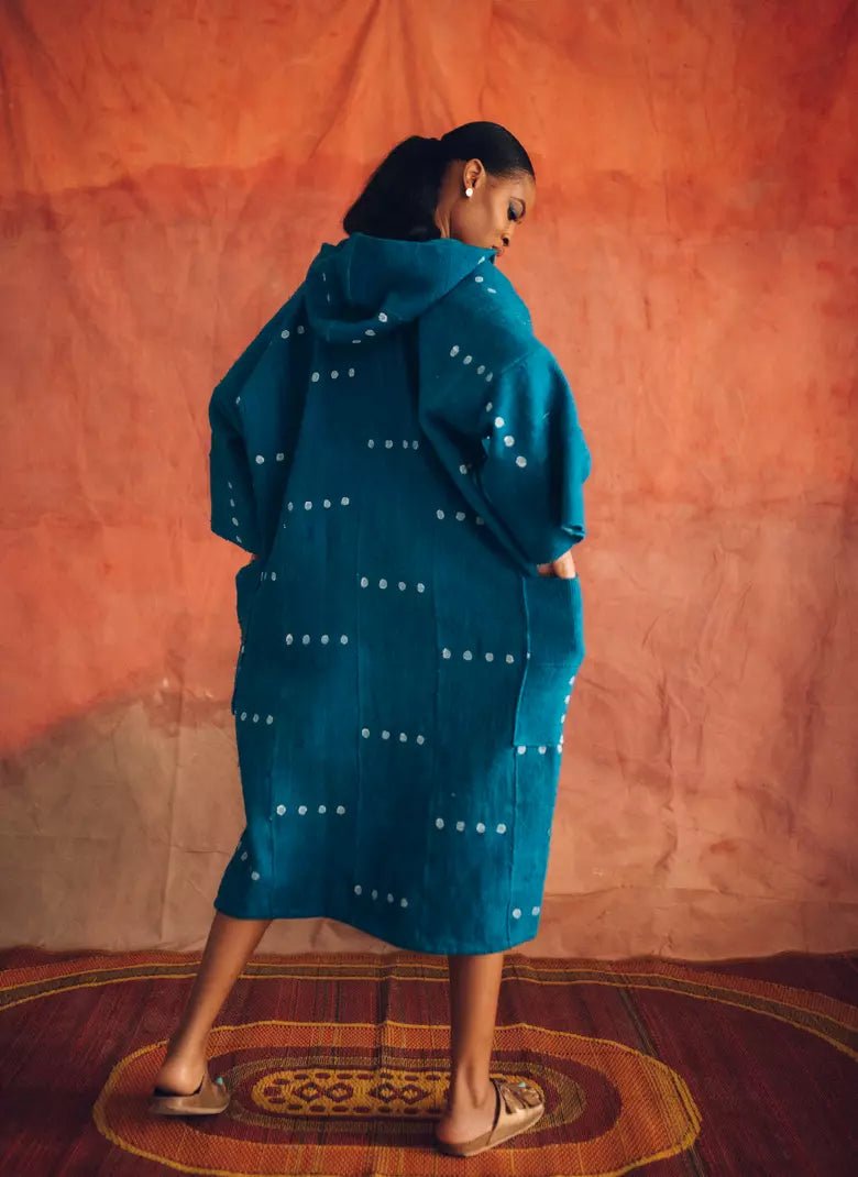 Deep Sea Hooded Bogolan Cloak (Pre - Order)#african_fabric_ghana#