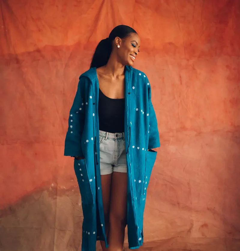 Deep Sea Hooded Bogolan Cloak (Pre - Order)#african_fabric_ghana#
