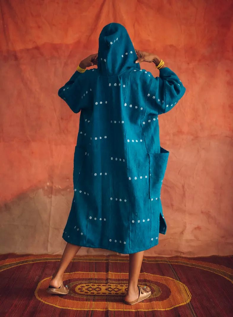 Deep Sea Hooded Bogolan Cloak (Pre - Order)#african_fabric_ghana#