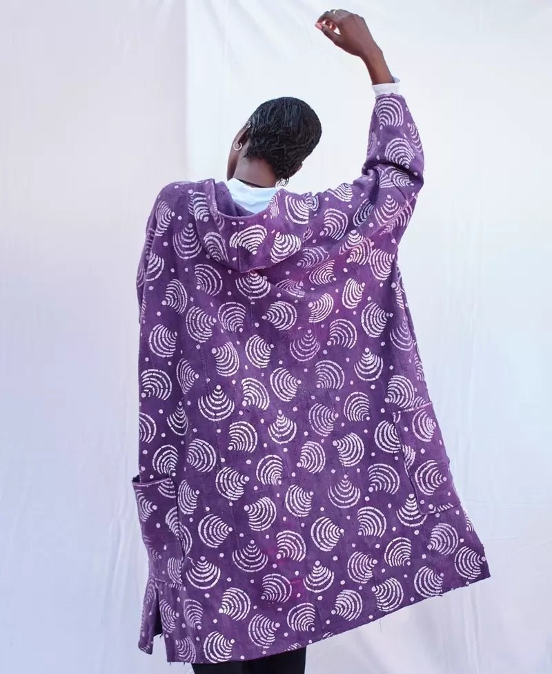 Purple Wifi Hooded Bogolan Cloak#african_fabric_ghana#