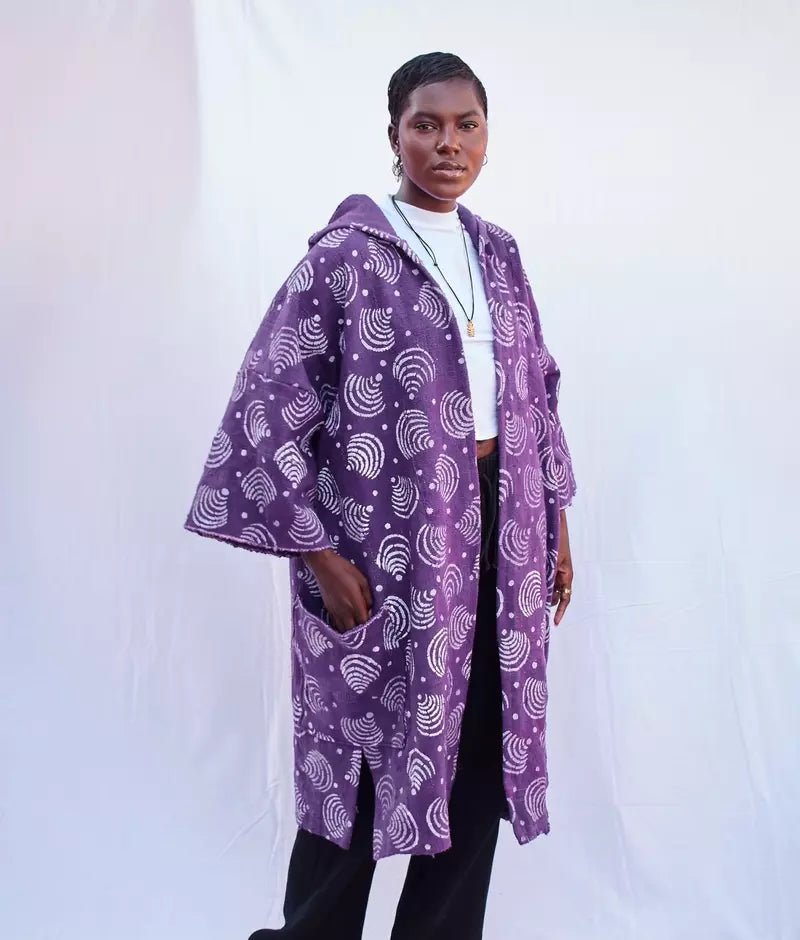 Purple Wifi Hooded Bogolan Cloak#african_fabric_ghana#