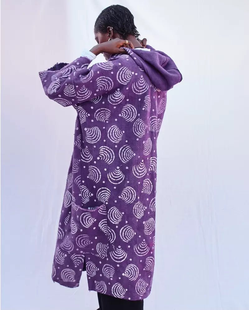 Purple Wifi Hooded Bogolan Cloak#african_fabric_ghana#