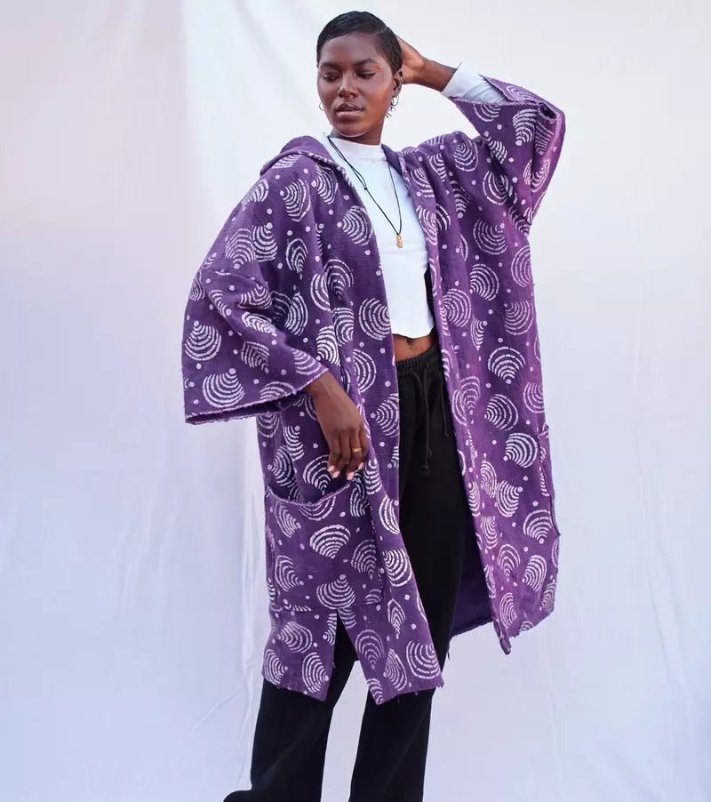 Purple Wifi Hooded Bogolan Cloak#african_fabric_ghana#