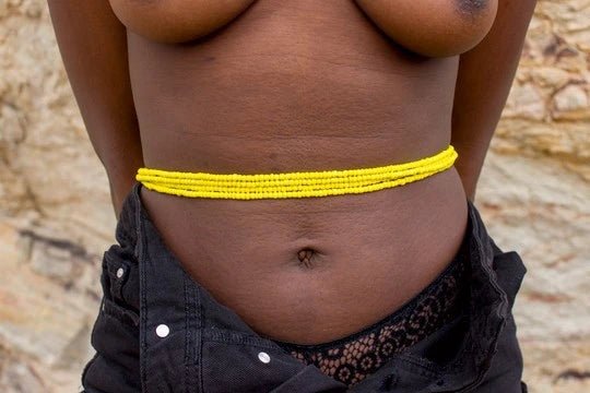 Set of 4 Yellow String Beads#african_fabric_ghana#