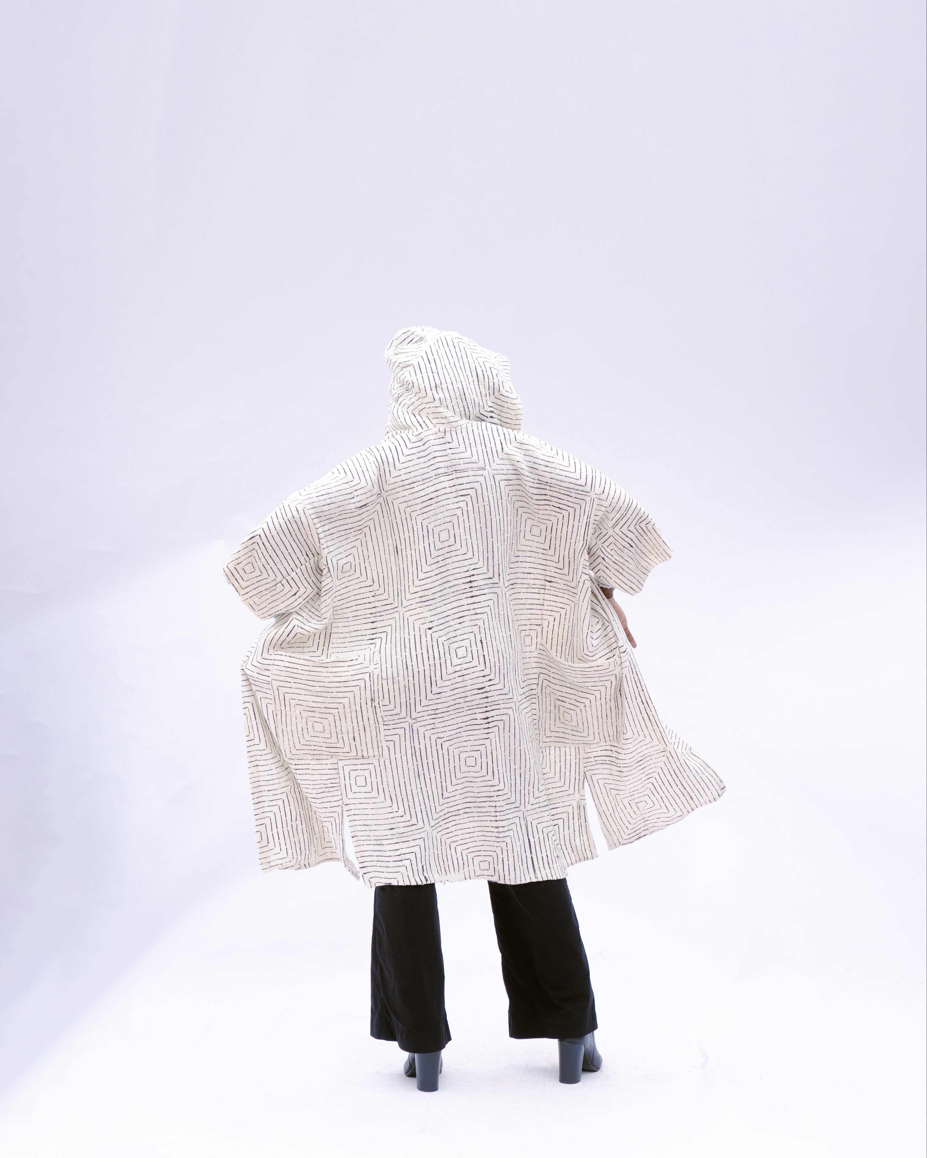 White Frequency Hooded Cloak