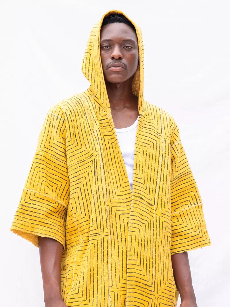 Yellow Frequency Hooded Bogolan Cloak