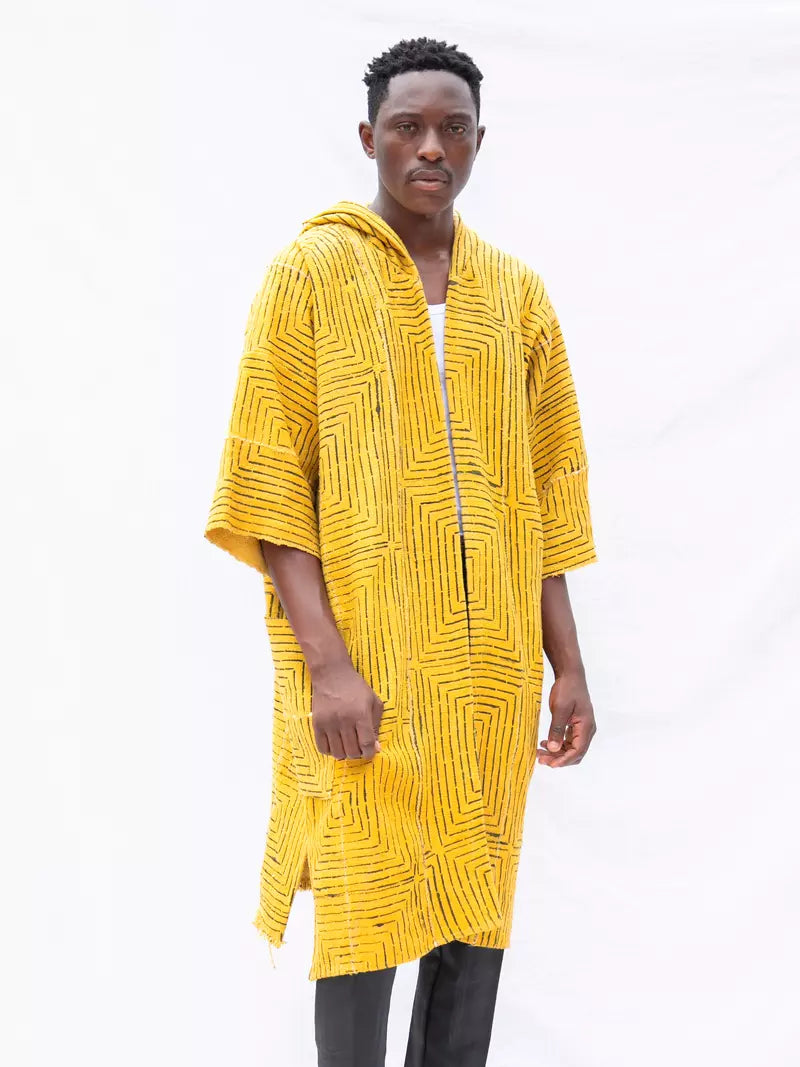 Yellow Frequency Hooded Bogolan Cloak