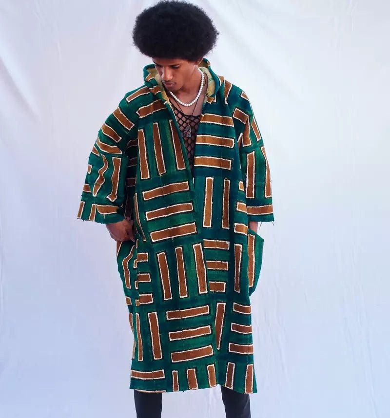 Verte Hooded Bogolan Cloak#african_fabric_ghana#
