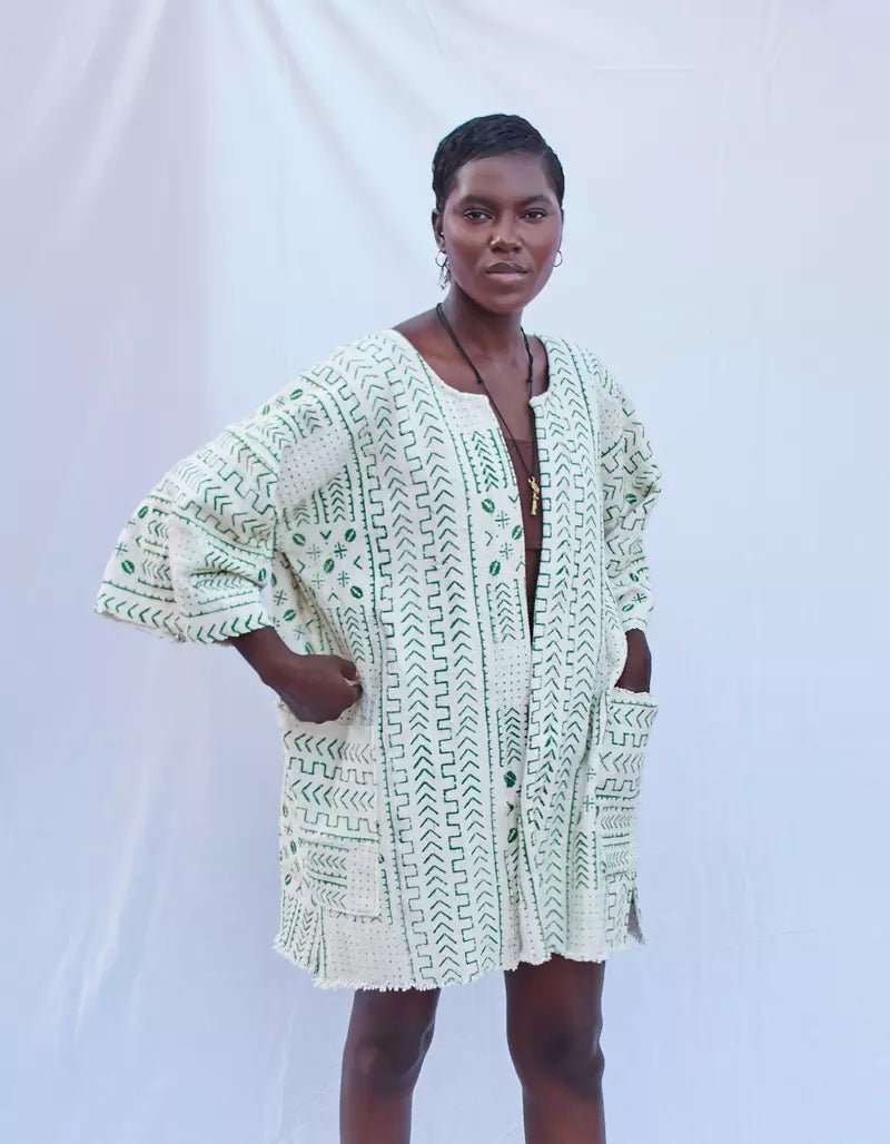 White Ferrari Bogolan Cloak (Pre - Order)#african_fabric_ghana#