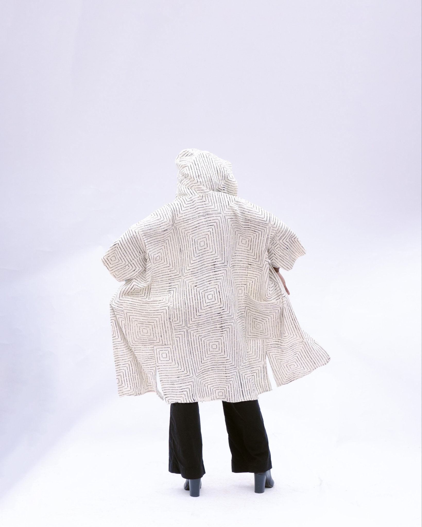 White Frequency Hooded Cloak#african_fabric_ghana#