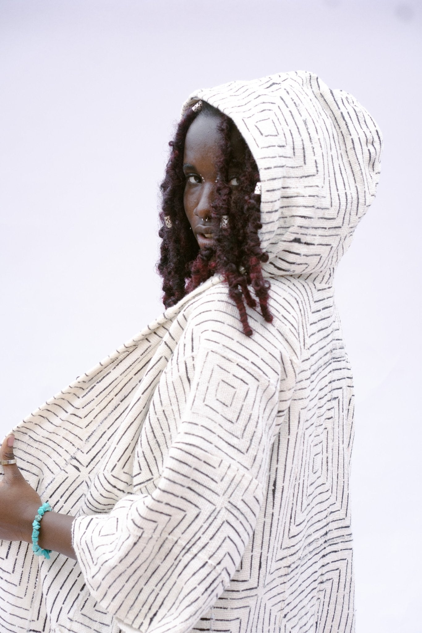 White Frequency Hooded Cloak#african_fabric_ghana#