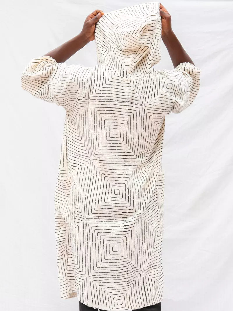 White Frequency Hooded Cloak#african_fabric_ghana#