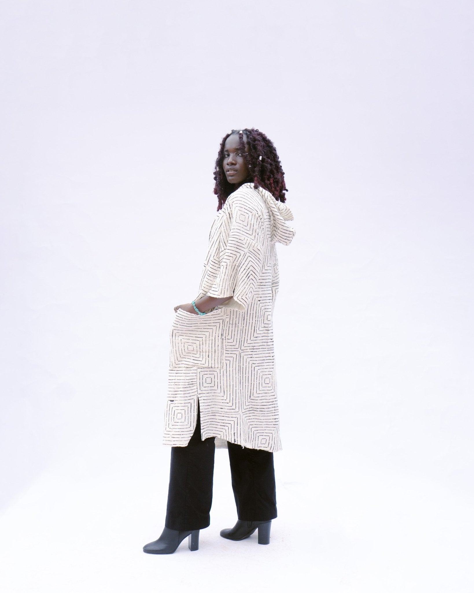 White Frequency Hooded Cloak#african_fabric_ghana#