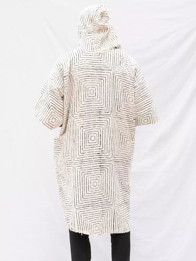 White Frequency Hooded Cloak#african_fabric_ghana#