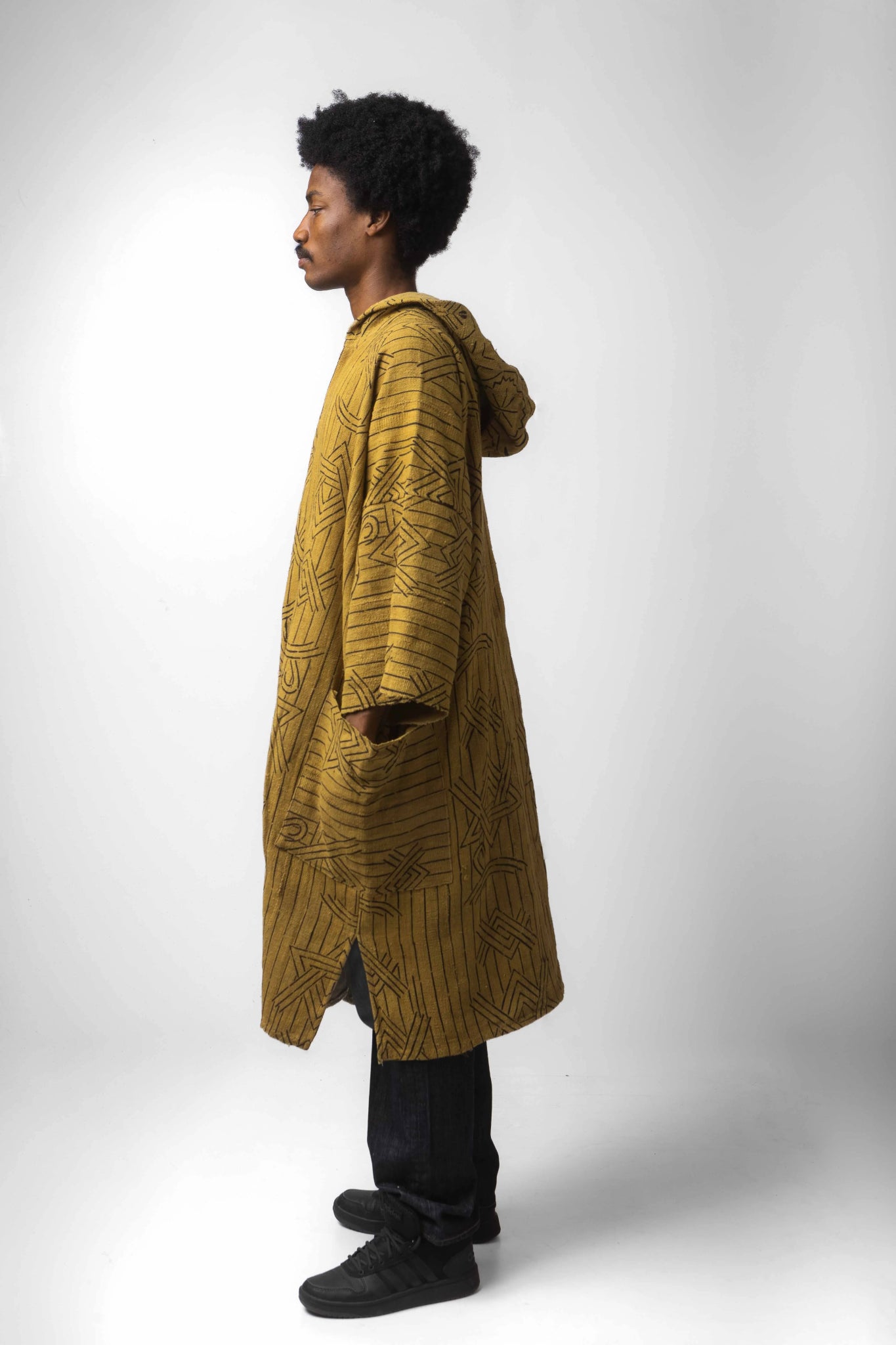 Yellow Dreamweaver Hooded Bogolan Cloak (Pre - Order)#african_fabric_ghana#