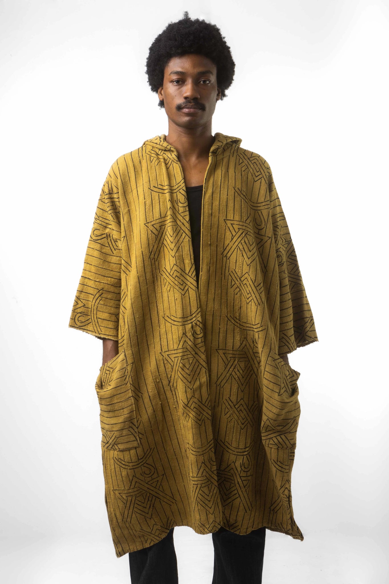 Yellow Dreamweaver Hooded Bogolan Cloak (Pre - Order)#african_fabric_ghana#