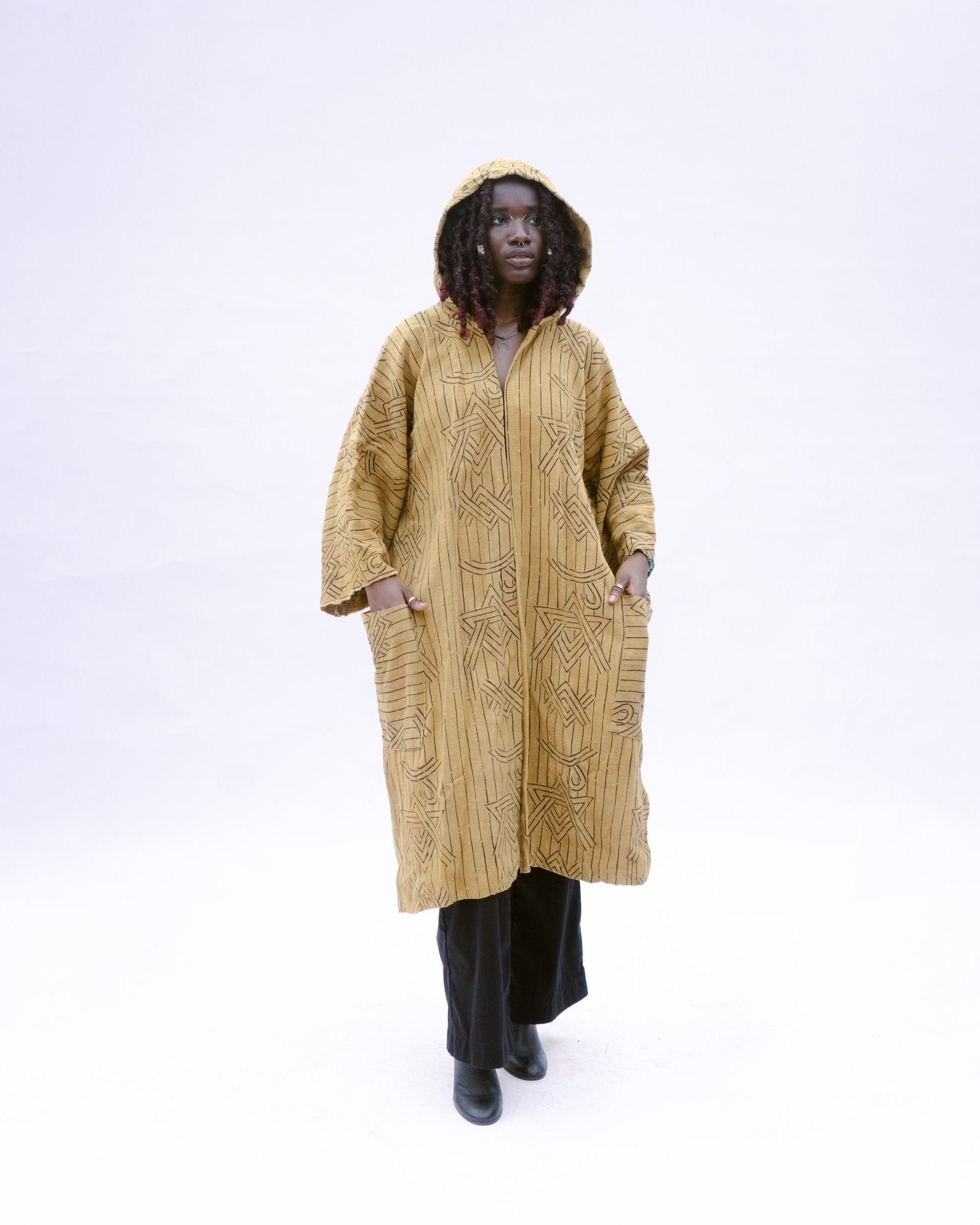 Yellow Dreamweaver Hooded Bogolan Cloak (Pre - Order)#african_fabric_ghana#