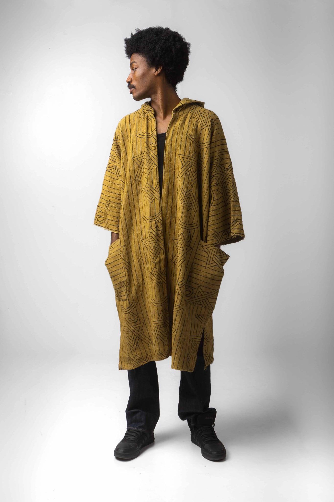 Yellow Dreamweaver Hooded Bogolan Cloak (Pre - Order)#african_fabric_ghana#