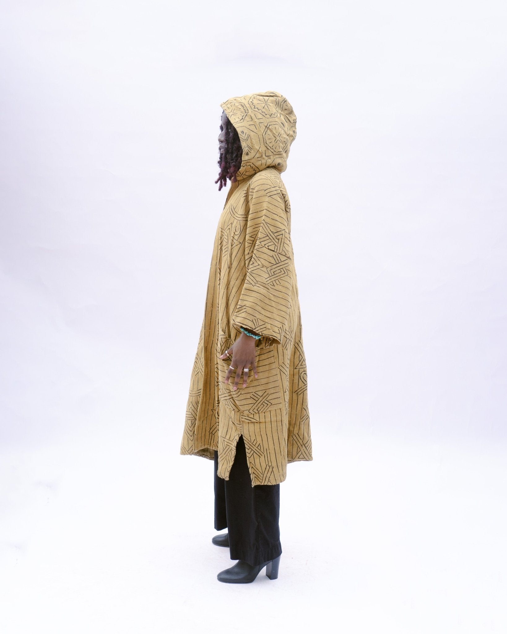 Yellow Dreamweaver Hooded Bogolan Cloak (Pre - Order)#african_fabric_ghana#