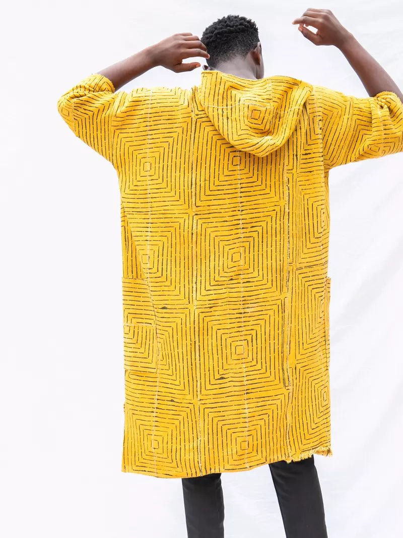 Yellow Frequency Hooded Bogolan Cloak#african_fabric_ghana#