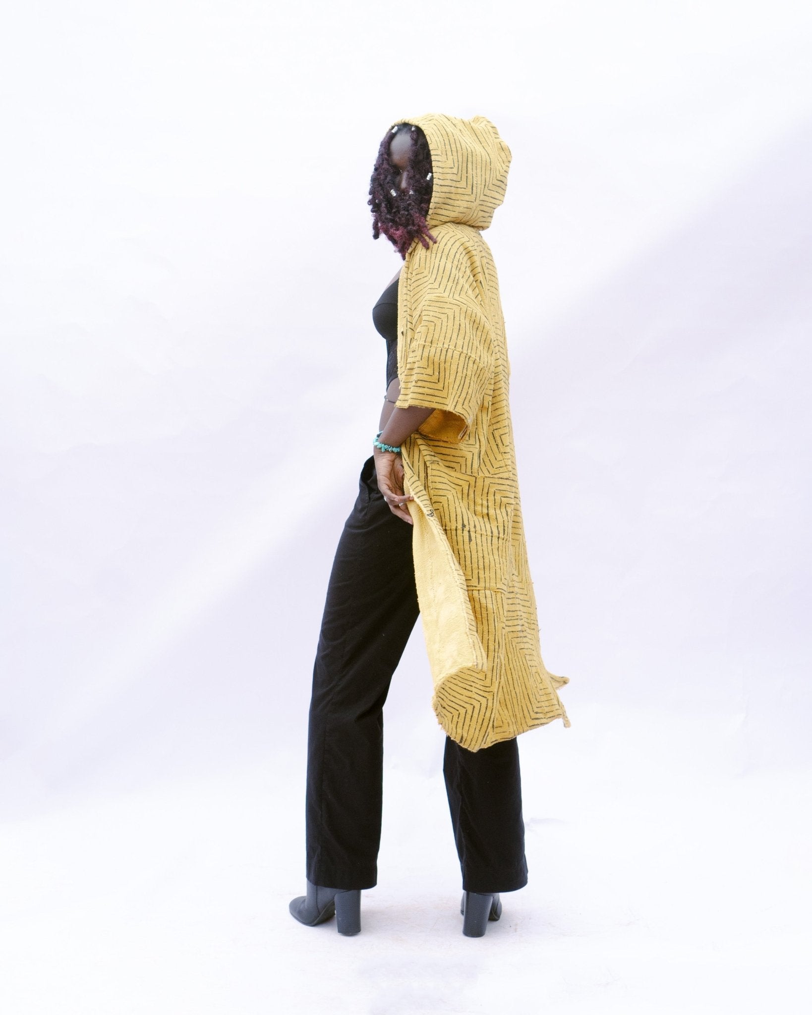 Yellow Frequency Hooded Bogolan Cloak#african_fabric_ghana#