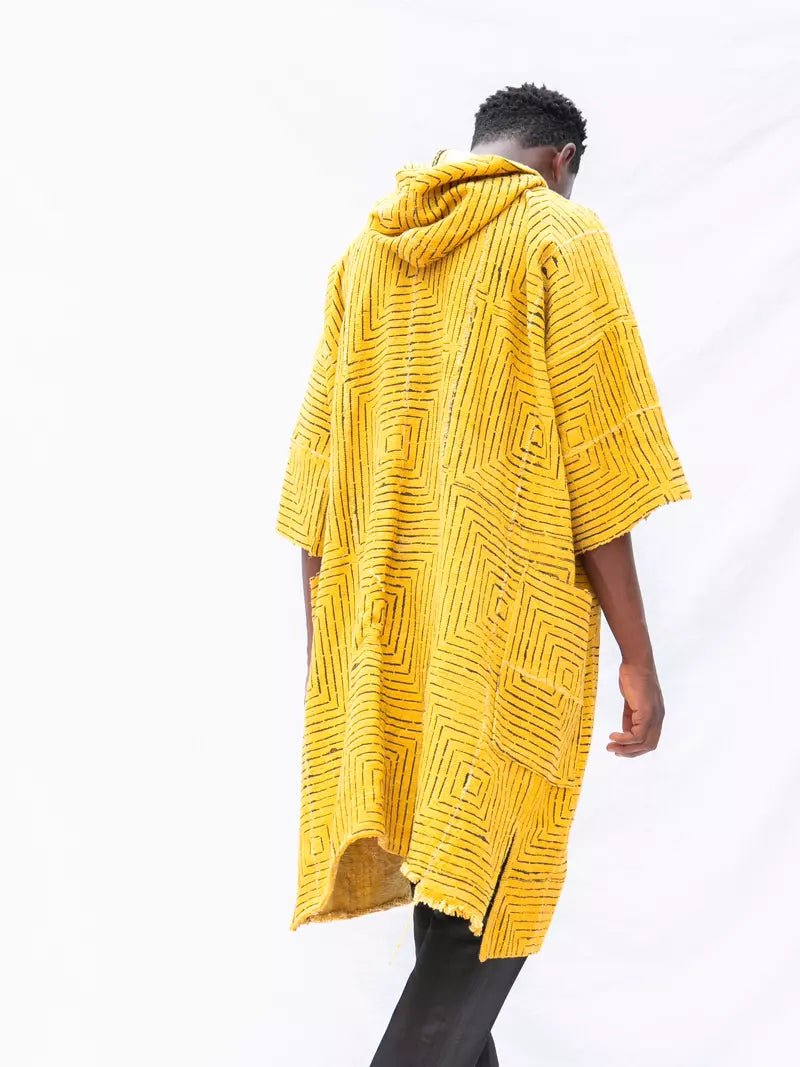 Yellow Frequency Hooded Bogolan Cloak#african_fabric_ghana#
