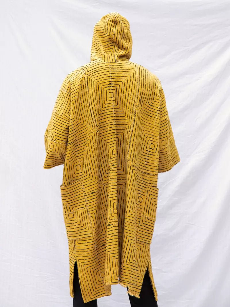 Yellow Frequency Hooded Bogolan Cloak#african_fabric_ghana#