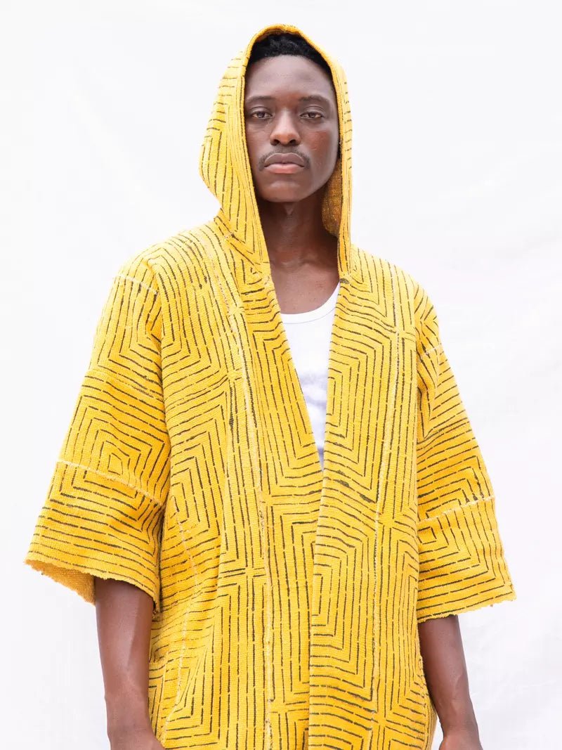 Yellow Frequency Hooded Bogolan Cloak#african_fabric_ghana#